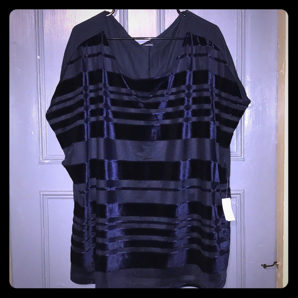 Simply Emma navy blue velour striped top